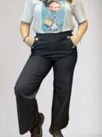 Παντελόνα τύπου jean μαύρη με κουμπιά - Image 2