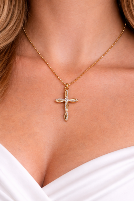 Twisted Crystal Cross Necklace