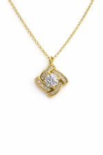 Gold Crystal Square Pendant Necklace - Image 2