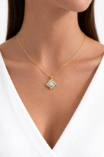 Gold Crystal Square Pendant Necklace