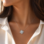 Silver Crystal Square Pendant Necklace - Image 2