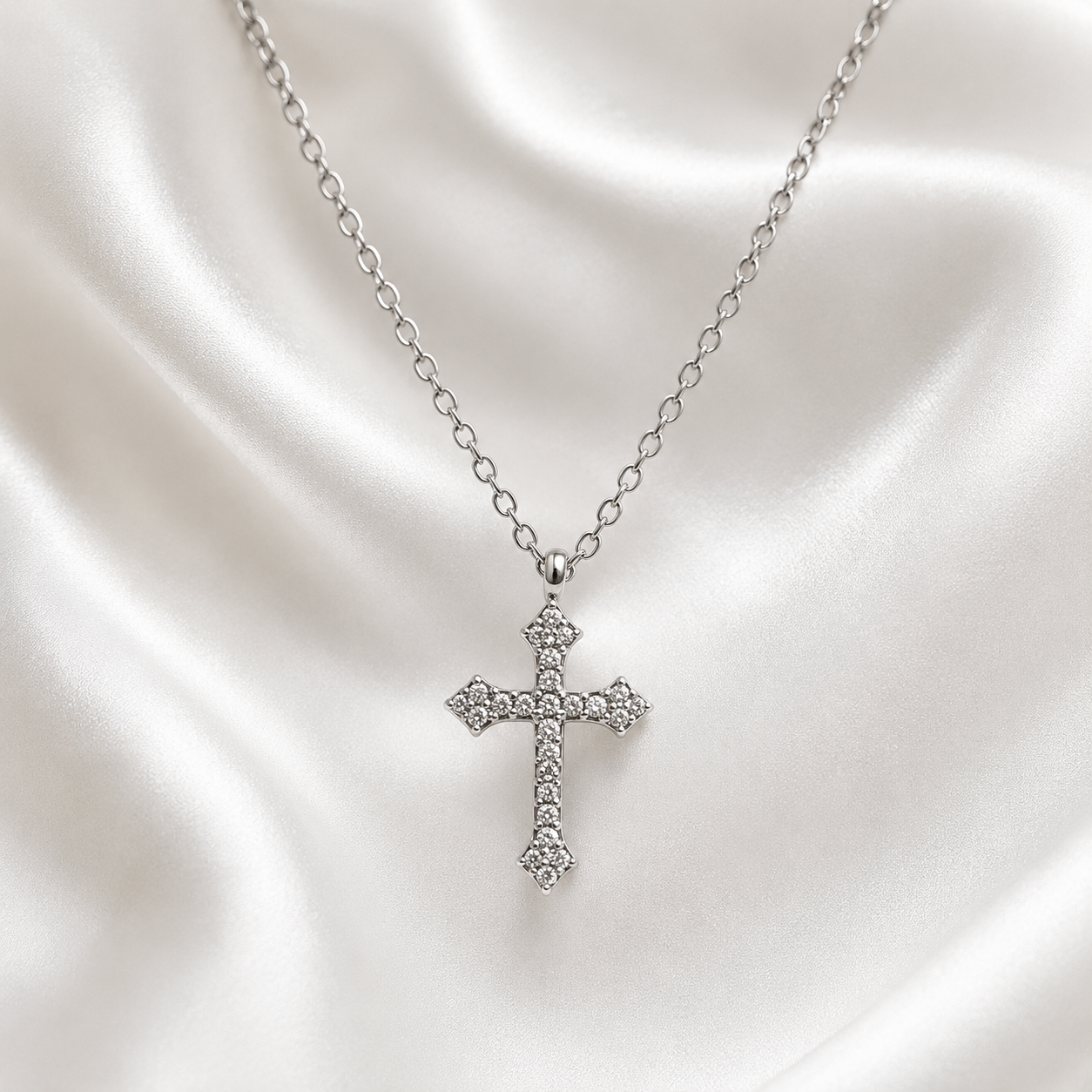 192 Classic Silver Crystal Cross Necklace - Image 1