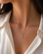 Classic Silver Crystal Cross Necklace - Image 2