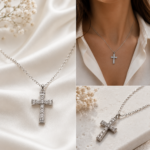 Radiant Silver Crystal Cross Necklace - Image 2