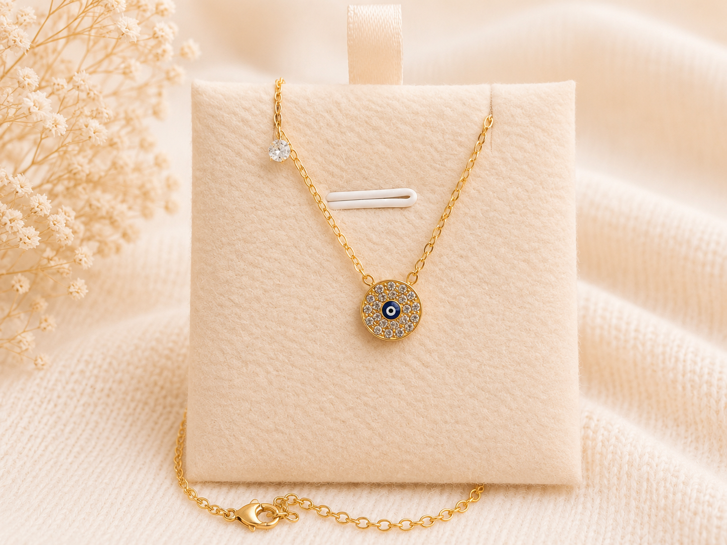 Golden Crystal Evil Eye Necklace (blue eye) Stainless Steel