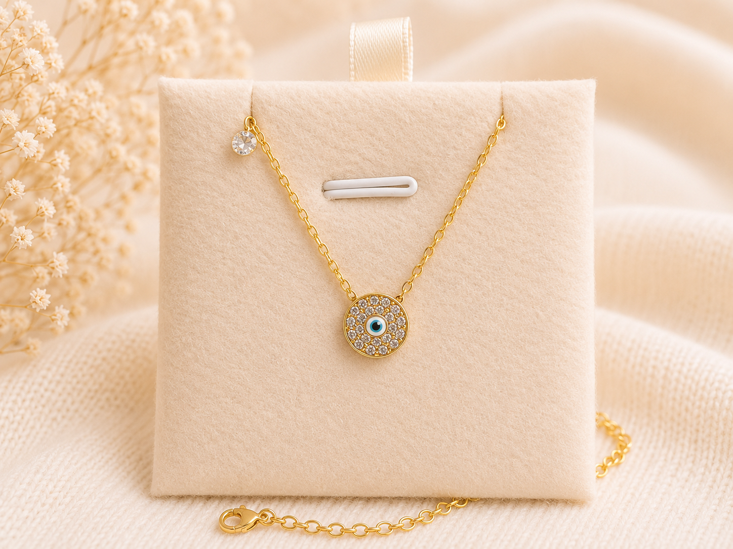 Golden Crystal Eye Necklace (white)
