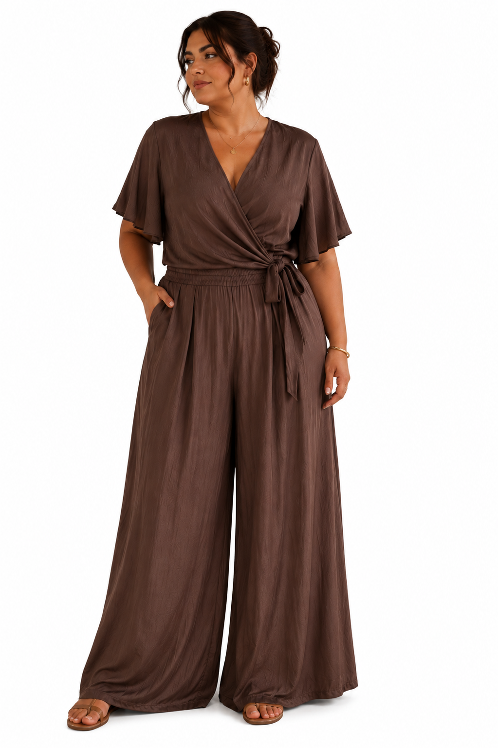 Mocha Elegance – Σετ Κρουαζέ & Παντελόνα Plus Size