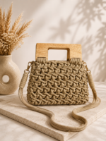 Boho Macramé Τσάντα "Sahara" με Ξύλινη Λαβή
