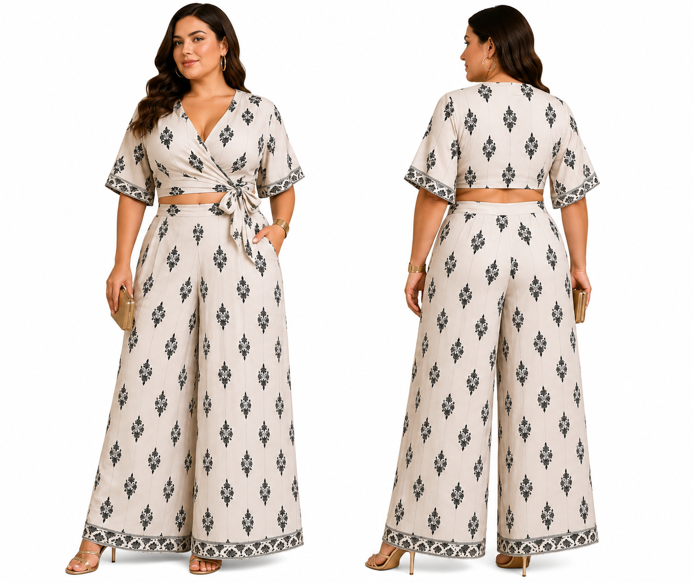 Ivory Blossom – Σετ Κρουαζέ & Παντελόνα Plus Size