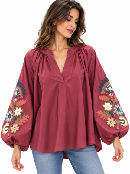 Boho Bloom Blouse μπορντό